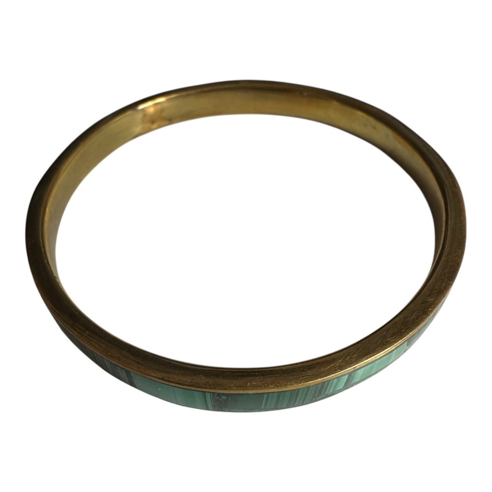 Vintage Malachite Inlaid Brass Bangle Bracelet - Picture 2 of 4